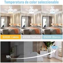 Ventilador de Techo con luz, E27 Ventilador De Techo De Anillo Con 60 Led, 3000-6500k Y 5 Niveles De Luminosidad, Luz De Ventiladors Con Remoto Y Función Temporización Para Dormitorio,Estudio Y Salón - Luz de ventilador de seis aspas Blanco - Ver 3