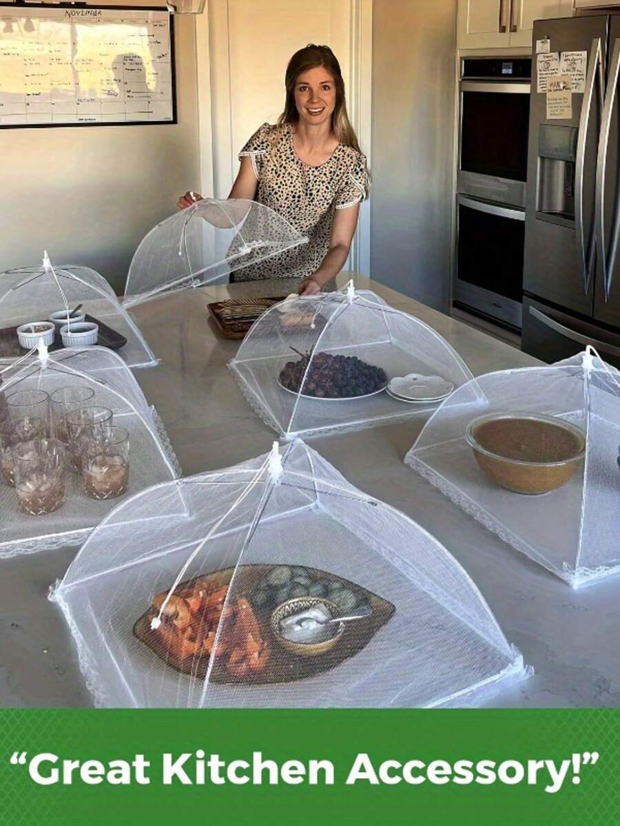1pc Large Foldable Anti-Fly Mesh Food Cover, Collapsible Food Protector, White Vegetable Cover, Picnic Net, Large Dining Table Cover, Dust Cover, Kitchen Tool - Multicolor - View 1
