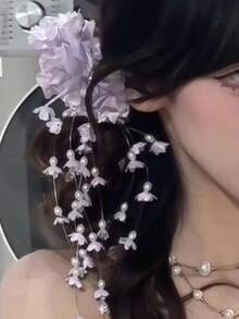 1pc Handmade Elegant Chinese Style Bride Forest Tassel Lily Flower Hairpin, Vintage Retro Bridal Hair Accessory Headpiece