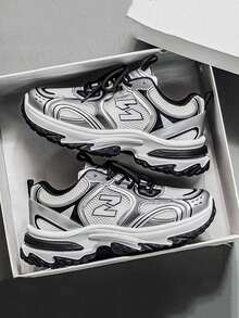 Fashionable, Versatile, Comfortable Thick-Soled Sneakers For Teens, All Seasons, Korean Style High-Quality Chunky Sneakers With Breathable Mesh Upper, Slip-Resistant And Durable, Suitable For Outdoor Casual And Sports - Silver - View 11