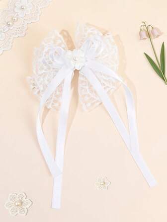 1ชิ้นโบว์ติดผมตาข่ายสีล้วนสำหรับเด็กผู้หญิง คลิปติดผมรูปดอกไม้ริบบิ้นมุกตกแต่งคลิปปากจระเข้ กิ๊บติดผมลำลองหรูหราทุกวัน เครื่องประดับผมสำหรับวัยรุ่น