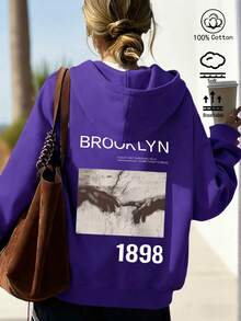 紫色 Brooklyn 女款連帽衛衣：純棉舒適、寬鬆版型，適合春秋季節 - 紫色 - 查看 3