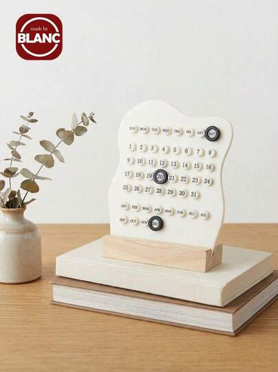 1pc Modern Minimalist Wavy Line Design Mini Desk Calendar, Wooden Base Decoration, Office Desk Accessory, Holiday Decor