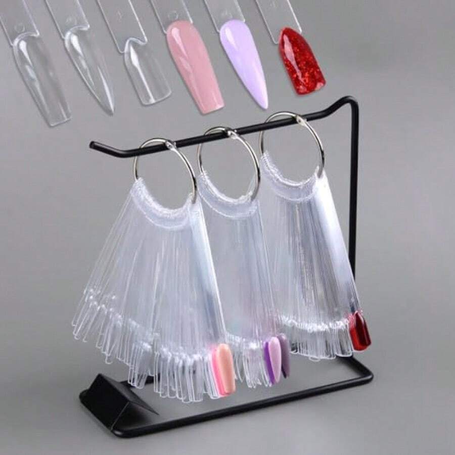 150 Pcs Nail Swatch Sticks With Ring And Nail Art Display Stand Storage Rack Clear Ballerina Square Stiletto Nail Art Polish Color Display Practice Tips Nail Tech Plies For Home Or Salon Use, Nail Supplies, Makeup, - BlackShelf - Xem 1