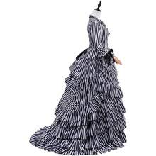 Gothic Victorian Bustle Dress Vintage Black And White Stripes Medieval Ball Gown Renaissance Costume For Women - 黑與白 - 查看 4