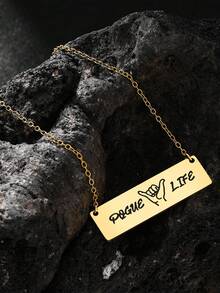 1pc Stainless Steel Chain Necklace, Minimalist "Stay" Letter Silver Punk Style Choker Necklace, Summer Jewelry Gift For Couples - Multicolor - View 13