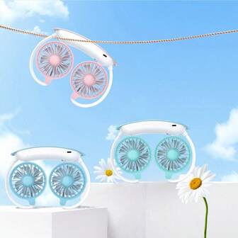 1200mAh tragbarer Dual-Kopf-Ventilator, unerlässlich für den Sommer, Hände-freier Nacken-Hänge-Sportventilator, Reiseventilator, 3 Windgeschwindigkeiten einstellbar, Nacken-Hänge-Dualventilator, für Zuhause, Schlafzimmer, Camping, Büronutzung