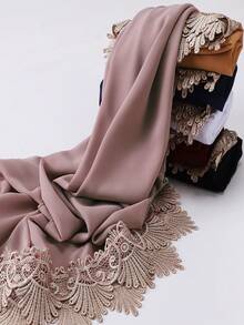 Breathable Modest Hijab Elegant Women's Embroidered Lace Tassel Patchwork Muslim Hijab Scarf, Spring/Summer - Multicolor - View 3