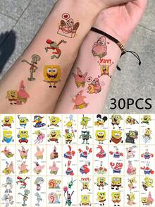 30pcs Temporary Tattoo Stickers, Cute Cartoon Characters & Patrick Tattoo Designs, Party Favors, Interesting Waterproof Temporary Tattoos For Arms, Face & Body - Multicolor - View 7