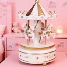 木质旋转音乐盒，播放《天空之城》旋律，手摇古典音乐盒，创意浪漫情侣生日礼物，优雅桌面摆件 - 星星粉 - 查看 4