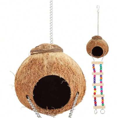 Huhushop Jaula de Pájaros de Cama Columpio Cueva Juguetes con Escalera Linterna de Cáscara de Nido Contento Casa Artículos para Mascotas,37442123