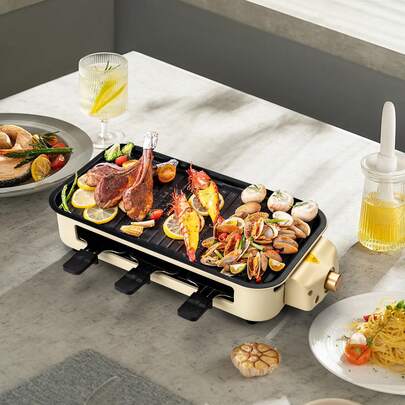 Smoke-Free Mode Electric Grill For Home Use 3-In-1 Functionality Grill & Pan-Fry Modes For Meat 304 Stainless Steel Construction Ideal For Family Gatherings And Friends' Dinners