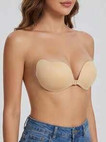 2/1件装隐形芒果形粘性聚拢文胸 - 女士无肩带硅胶提拉文胸罩杯，适合露背连衣裙，透气自粘垫，可重复使用，亲肤 - 彩色 - 查看 1