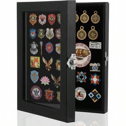 8x 6 Pin Display Case - Shatter - Resistant Glass Shadow Box Enamel Pins, Jewelry Memorabili Display Frame Collectors - Black Organizer