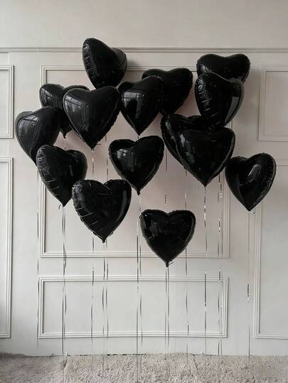 10pcs 18-Inch Black Heart Shaped Foil Balloons, Suitable For Wedding, Birthday, Anniversary, Valentine's Day Decoration, Indoor Room Decor