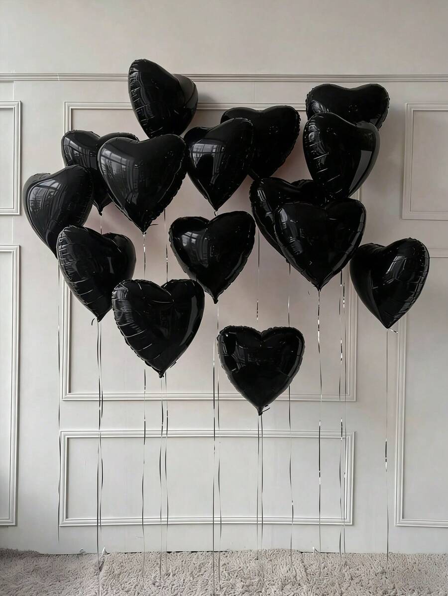 10 piezas de globos de foil en forma de corazón negro de 18 pulgadas, adecuados para decoración de boda, cumpleaños, aniversario, Día de San Valentín, decoración de interiores - Negro - Ver 1