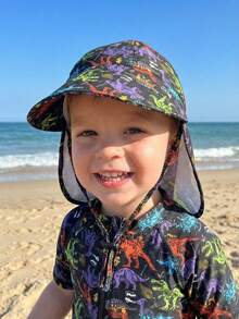1pc Toddler Boys' Summer Hat, Dinosaur Series, Shark Series, Fashionable Bucket Hat, Versatile Sun Protection Shawl Hat, Extra Large Brim Sun Hat, Beach Hat