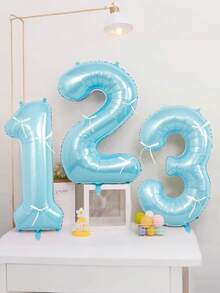 24pcs/Set Pearlescent Blue Number Balloons For Birthday, Includes 40-Inch Pearlescent Blue Number Balloons, White Ribbon Bows, Suitable For 100 Days, Birthday Party, Baby Shower, Blue Birthday, Indoor/Outdoor Photography Props - Multicolor - View 3