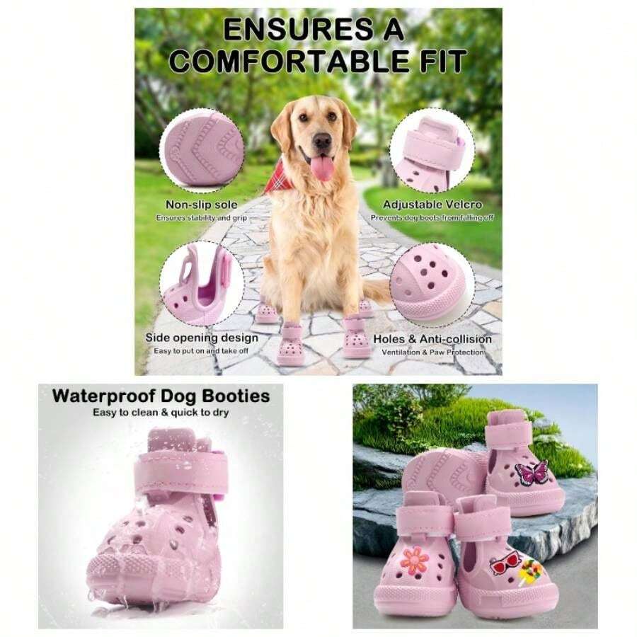 Dog Shoes Hot Pavement, Non - Slip Waterproof Breathable Easy To Clean Put On And Take Off Dog Boots, Paw Protector Hot Summer Roads Winter Snow Pink, Size 8: 3.15 Inchx2.56 InchL* - màu hồng + Kích cỡ 8: (2,56"x3,15") (Chiều rộng*Chiều dài) - Xem 1