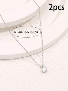 Round Cubic Zirconia Charm Necklace - Silver - View 11