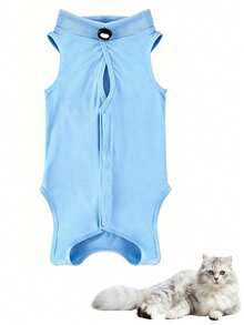 Cat Supplies, Cat Clothes, Post-Spay Recovery Wear, Weaning Clothes, Post-Surgery Anti-Licking Wear, Lightweight Breathable Spring/Summer Styles, Four-Legged Pet Apparel - Blue - View 9