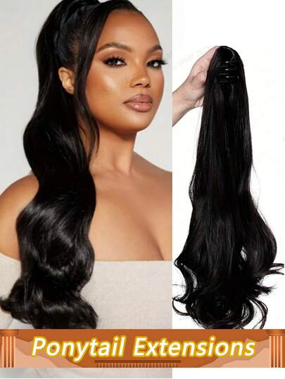 波浪卷人发假发爪夹长波浪马尾接发卷发马尾夹式接发女士