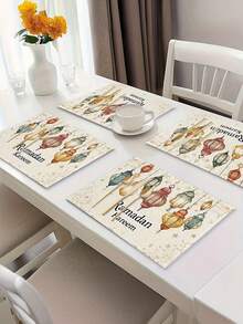 14/6/8/10件装斋月灯笼和星星图案餐垫，可机洗，耐热，高品质易清洁，可用于餐桌装饰、节日派对布置、桌面保护，也可作为礼物。 - 彩色 - 查看 4