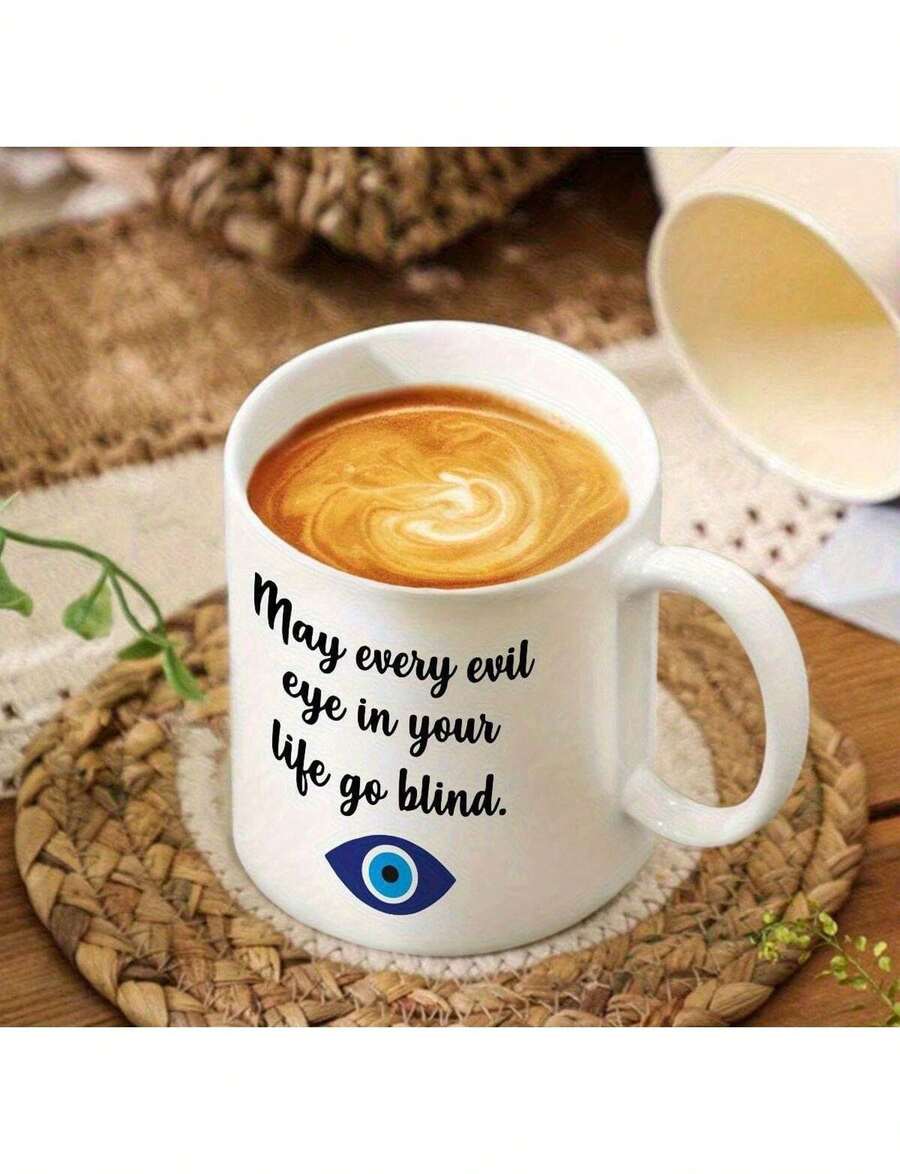 Top Pick1pc Taza de café divertida con ojo turco y la frase "Que todo ojo turco en tu vida se quede ciego" - Taza con asa grande y ojo azul. Es una taza de agua personalizada y original, ideal como regalo para hombres y mujeres. Perfecta para regalar - Blanco - Ver 1