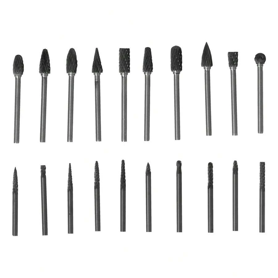 20Pcs Tungsten Carbide Rotary Point Double Slot Burr Die Grinder Set for Welding Casting - Negro - Ver 1