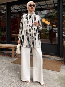 DAZY Women's Casual Tie-Dye Loose Blouse, Spring/Autumn,Long Sleeve Tops,Fall Women Clothes Graphic Tee - Grey - View 4