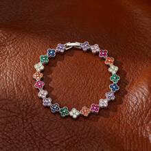 Bracelet Four-Leaf Clover Bracelet Colorful Full Diamond  European And American Fashion Luxury Hand Accessories - 5573 Vòng tay màu - Bạc - Xem 2