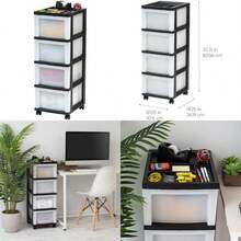 IRIS USA Organizadores y Almacenamiento de Plástico para Manualidades, Carrito de Almacenamiento Rodante, Organizador de Almacenamiento, 4 Cajones, Negro/Perla(default) - Multicolor - Ver 1