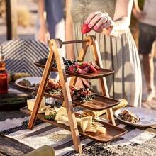 3 Tiered Tray Stand - Acacia Wood Serving Tray - Cupcake Stand | Food Board | Dessert Cake Platters - Set Of 3 Rustic Boards - 彩色 - 查看 3