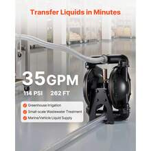 Air Operated Double Diaphragm Pump, 35 GPM, 1 Inch Inlet & Outlet Pneumatic Waste Oil Transfer Pump, Max 114 PSI, Aluminum Alloy Body, Air-Operated For Grease, Kerosene, Gasoline & Oil - 1 Inch 35 GPM - View 3