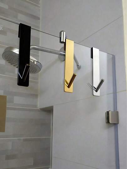 1pc Stainless Steel S-Shaped Bathroom Towel Bar, Suitable For Glass Door, Bathroom Robe Hook, Wall Mounted Coat Rack, Clothes Hanger, Clothes Hook, Hanger, Room Decor, Over The Door Hanger, Wall Hook, Wardrobe Organizer, Key Hook, Key Holder, Clothes Rack, Adhesive Hook, Bathroom Storage, Adhesive Wall Hook