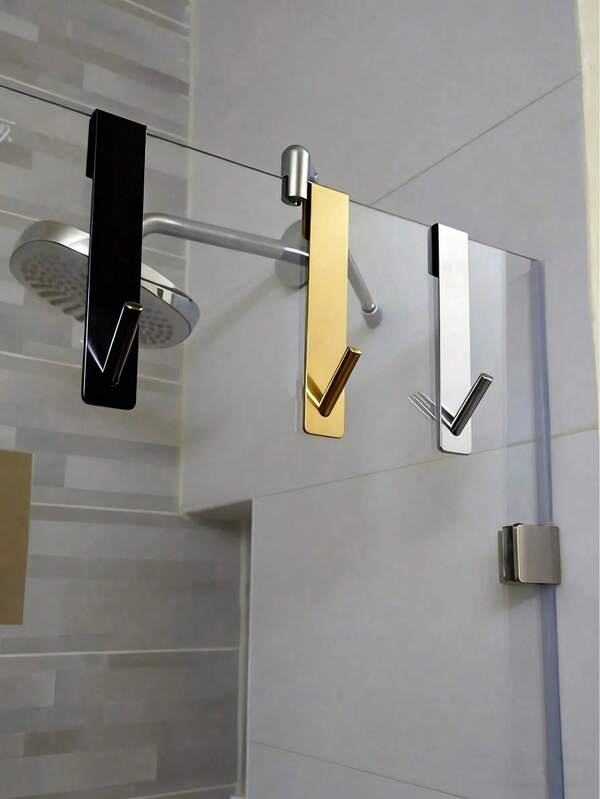 1pc Stainless Steel S-Shaped Bathroom Towel Bar, Suitable For Glass Door, Bathroom Robe Hook, Wall Mounted Coat Rack, Clothes Hanger, Clothes Hook, Hanger, Room Decor, Over The Door Hanger, Wall Hook, Wardrobe Organizer, Key Hook, Key Holder, Clothes Rack, Adhesive Hook, Bathroom Storage, Adhesive Wall Hook