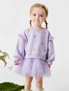 mini bala Baby Girls Sweatshirt Dress, Sweet Mesh Patchwork, Casual Style, Spring 2026