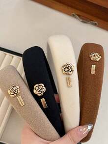 1/4Pcs Maillard Retro Camellia Hairband For Women, French Sponge High Head Headband, Versatile For Going Out To Wash Your Face And Press Your Hair Accessory (Random Label), Hair Hoop Head Accessories