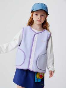 mini bala Girls' Anti-Static Fleece Jacket, Unisex, Warm Fleece Fabric, Outdoor Wear, Spring - Pink Purple - View 2