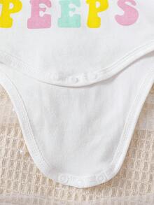 3件套夏季新款女婴白色蕾丝边卡通印花连体衣，搭配同款印花蝴蝶结裙子和发带，面料柔软，可爱 - 白色 - 查看 7