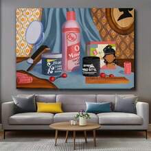 1pc Wooden Frame Canvas Print - Black Hair Salon Wall Art, Vibrant Hairdresser Scene With Cosmetics & Tools, Modern Living Room Decor, Valentine's & Easter Promotion Gift, Indoor/Outdoor Use - 多色 - 查看 10
