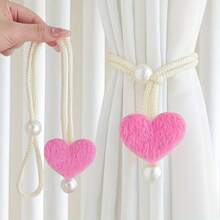 2pcs Elegant Curtain Tiebacks - Soft Pink & White Window Decor With Heart-Shaped Design, For Living Room, Bedroom, Cafe - Polyester Window Treatments For Modern Home Decoration, Curtain Tiebacks For Living Room, Bedroom Accessories