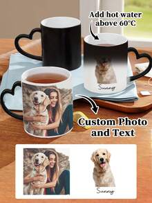 1pc 11 Oz Custom Photo Color-Changing Heart-Shaped Mug, Personalized Photo Coffee Mug, Heat Sensitive Color Changing, Personalized Photo Anniversary Mug, Housewarming Gift, Valentine's Day Gift, Anniversary Gift, Graduation Gift, Mother's Day Gift, Father's Day Gift, Ideal Gift For Dad/Mom/Grandma/Grandpa, Unique Gift For Wife/Husband, Perfect Gift For Boyfriend.