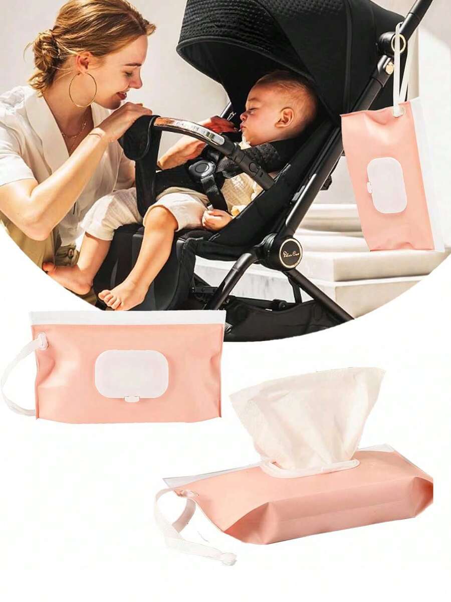 3pcs/1pc - 24cm Baby Wet Wipes Storage Box, Refillable Wet Wipes Container, Portable Baby Wet Wipes Box, Waterproof Baby Wet Wipes Dispenser, Travel Baby Wet Wipes Case, Ideal For Stroller, Reusable Storage Bag (Pink)
