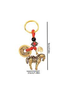 Year Of The Horse Pendant Keychain - Wealth-Attracting Solid Copper Ingot Horse Shaped Charm, Chinese New Year Gift, Creative Four Celestial Animal Keychain, Suitable For Car, Home, Symbolizing Wealth, Tea Pet, Suitable For Men, Women, And Students As Lucky Charm