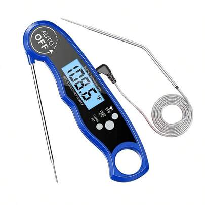 Digital de Carne, Termmetro de Doble Sonda para Horno con Alarma, 2 Segundos Lectura Instantnea, Termmetro Cocina para Cocinar, Horno, Barbacoa, ParrillaAzul