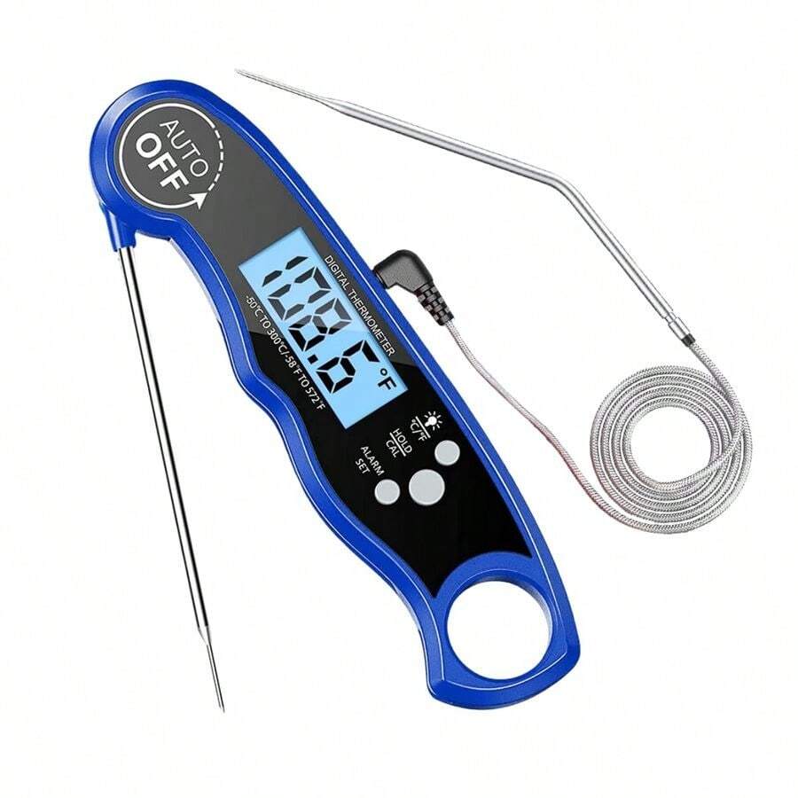 Digital de Carne, Termmetro de Doble Sonda para Horno con Alarma, 2 Segundos Lectura Instantnea, Termmetro Cocina para Cocinar, Horno, Barbacoa, ParrillaAzul - Azul - Ver 1