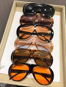 6 piezas Gafas de mujer de moda con marco completo de leopardo, multicolor, de diseño de doble haz avanzado y único, estilo aviador exagerado, personalizadas y a juego para todo, adecuadas para fotografía callejera, vacaciones tropicales en la playa, salidas familiares de verano y accesorios, aptas para todo tipo de rostros - Multicolor - Ver 8