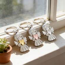 Cute Angel Keychain Love Girl Angel Security Guardian Smile Angel Keychain Guardian Angel Heart Hug Bag Personalized And Commemorative Accessories Ideal Gift For Drivers To Women Perfect ,Valentine's Day Gift Saint Wings Metal Bag Luggage Keychain - Golden Heart - View 1