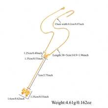 1件装时尚简约字母蝴蝶结吊坠金色不锈钢链项链，女士款 - 金黃色 - 查看 2